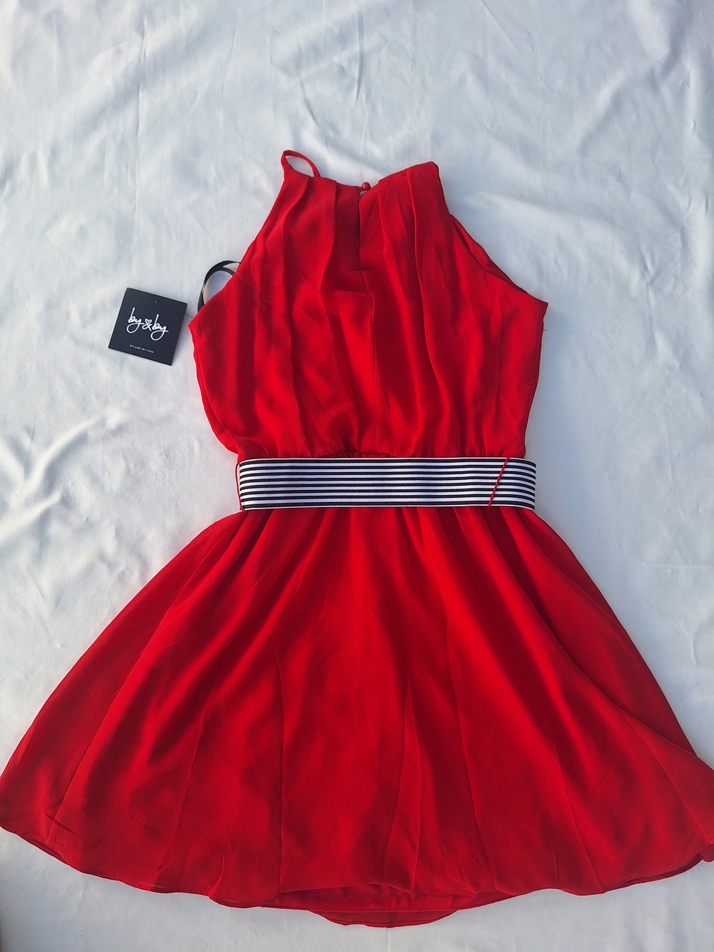By X By Bright Red Women Stripe-Waist Dress Size S